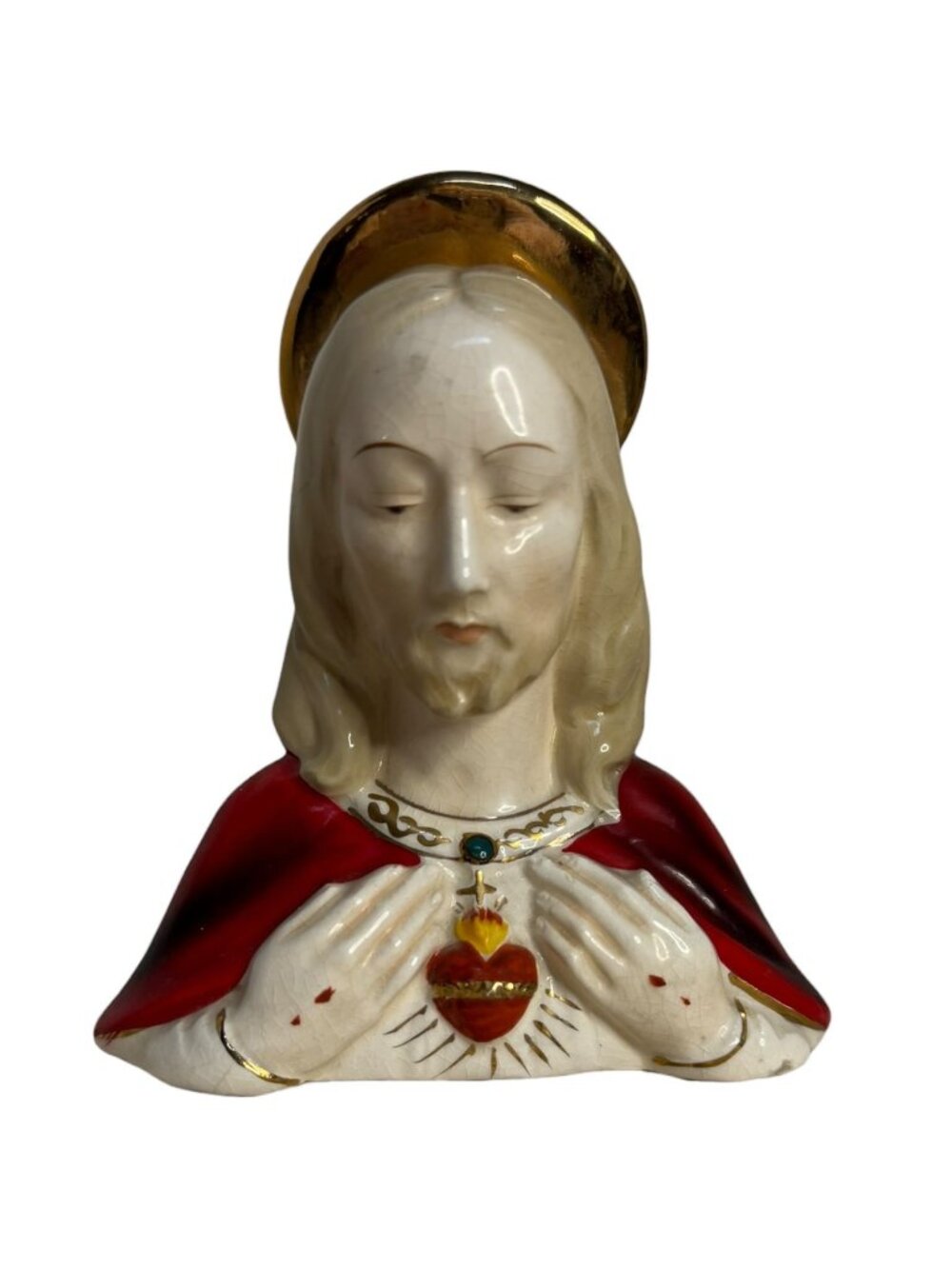 Sacred Heart Of Jesus Ceramic Bust Statue Vtg Art Japan 5" Religious Figurine